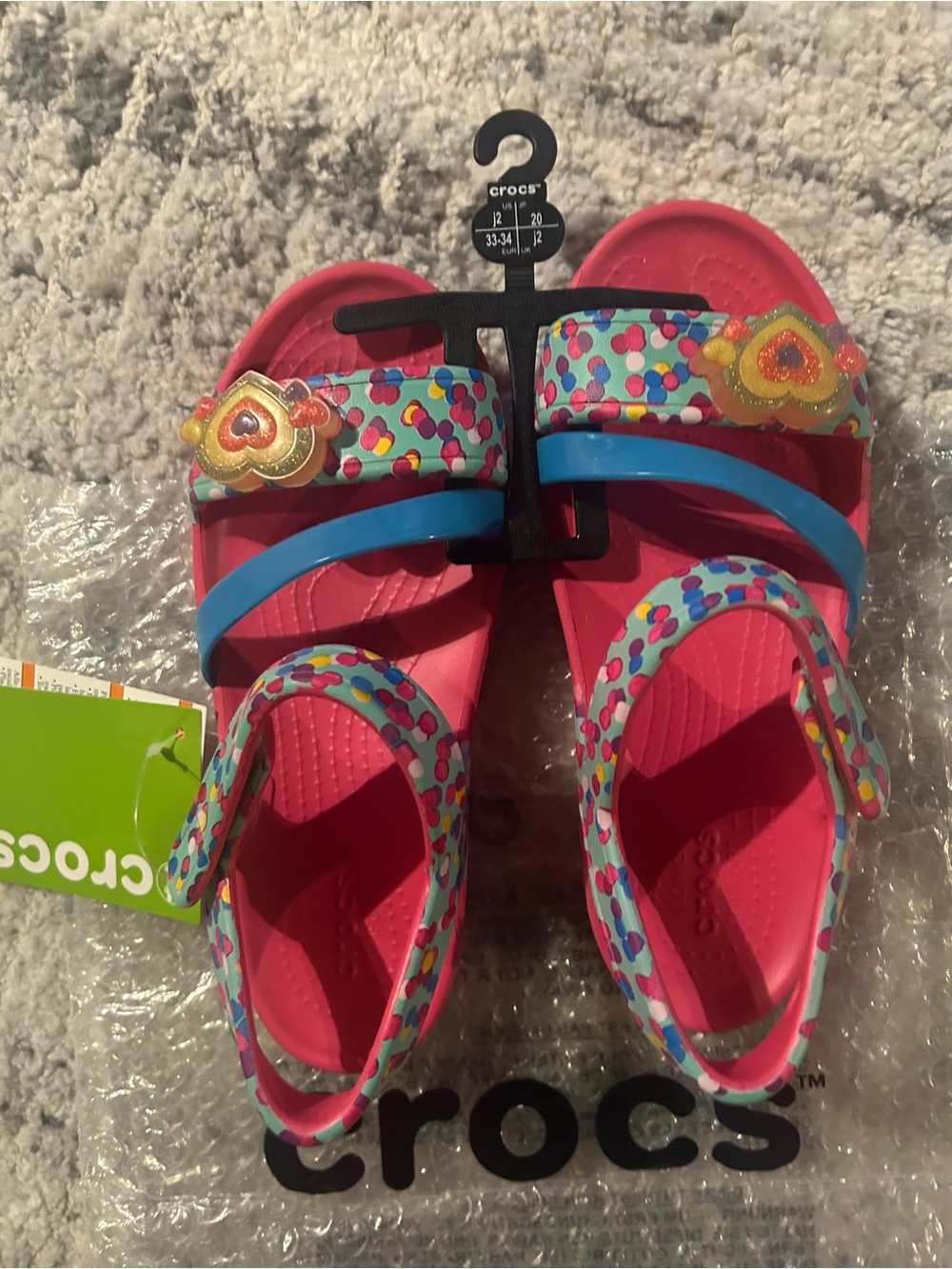 CROCS Kids' Pink Multicolor Heart-Accent Sandals